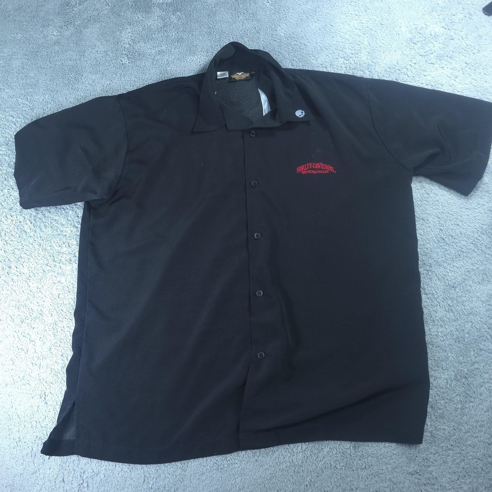 Harley-Davidson Shirt Mens 2XL Black Skull Graphic Short Sleeve Button Up Biker